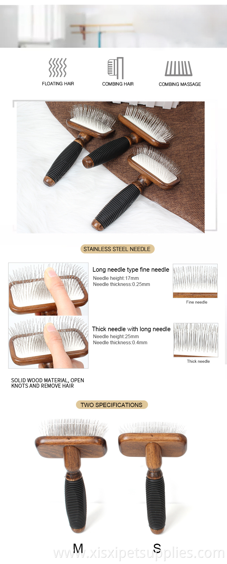 Factory Wholesale Classical Style Upscale Cat Hair Brush Pet Dog Grooming Slicker Brush